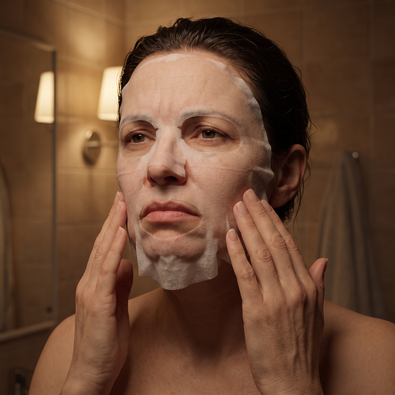 A sheet mask sliding off the jaw