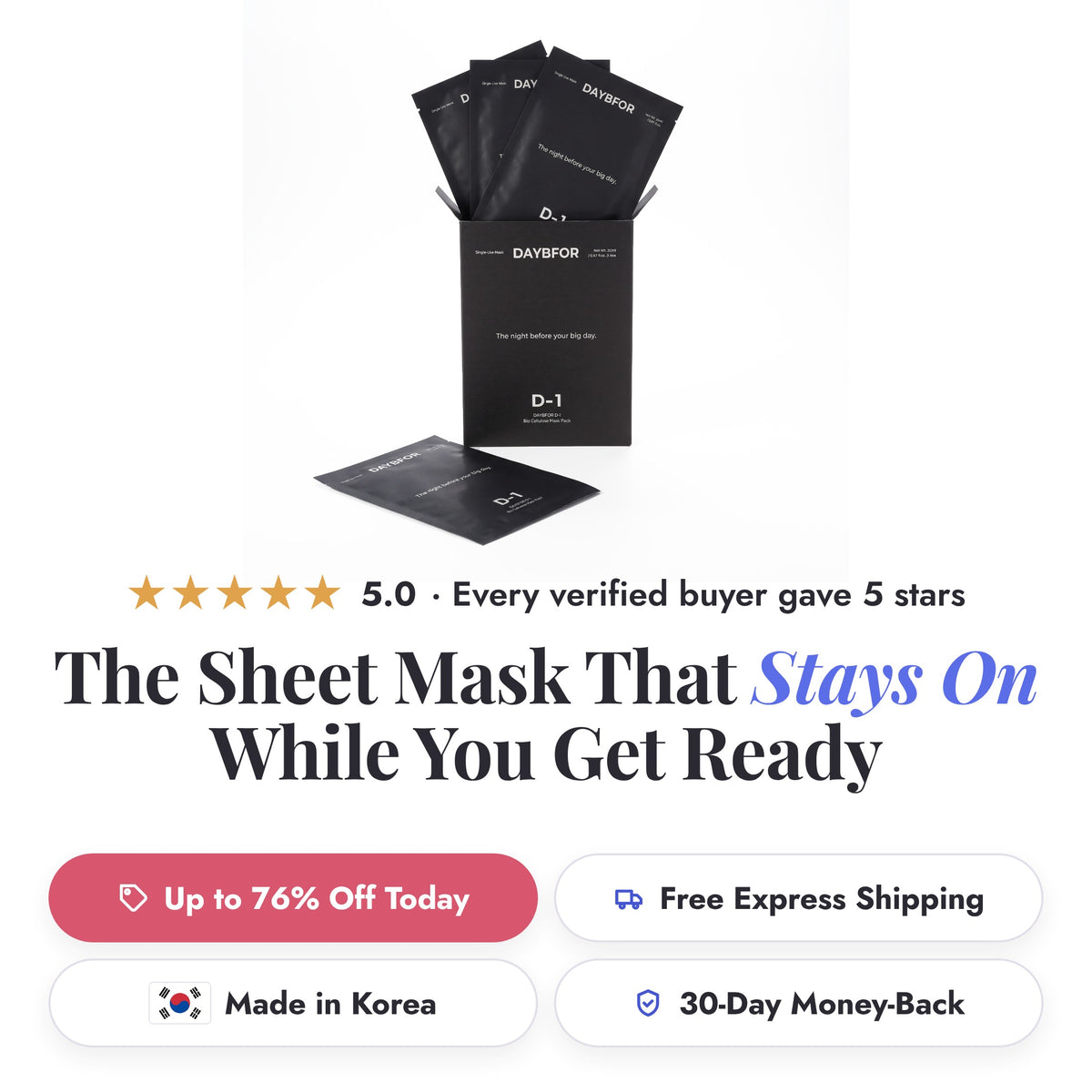 D-1 Stay-Put Hydration Sheet Mask