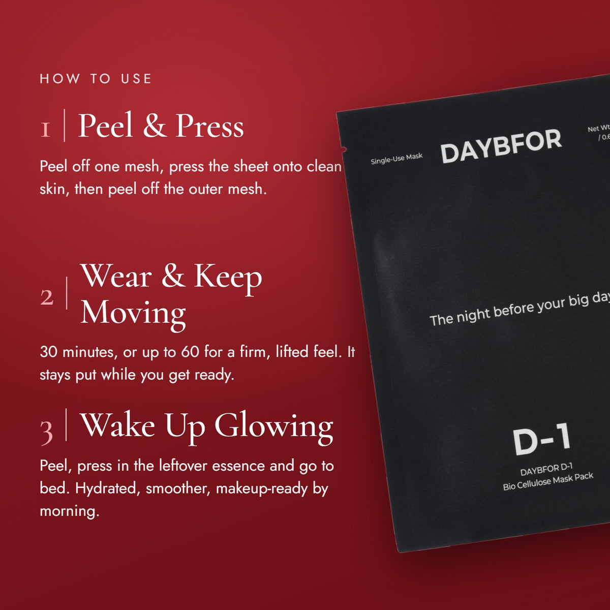 How to use D-1 in three steps: peel and press, wear and keep moving, wake up glowing